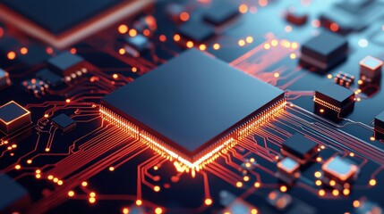 Poster - Glowing Microchip Components Close Up