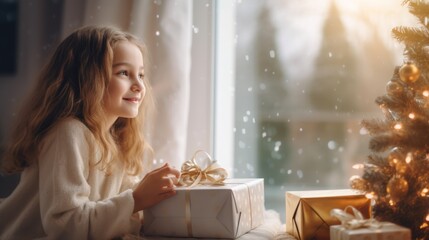 Children celebrating Christmas at home. Holiday celebration concept.