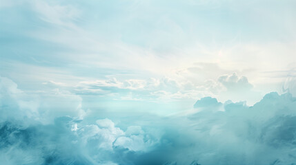 Wall Mural - Subtle, abstract cloud formations in light shades of blue and white, with a soft gradient that fades into the horizon. background wallpaper 