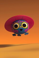 Poster - Smiling Cartoon Character with a  Traditional Mexican Hat