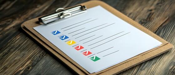 Poster - A clipboard with a checklist and colorful markers, ideal for organizing tasks and enhancing productivity in a workspace.