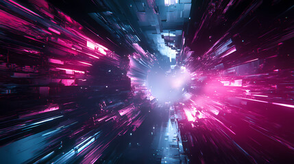 Wall Mural - 3d techno space odyssey, futuristic space station in a cosmic void, holographic and dynamic lighting