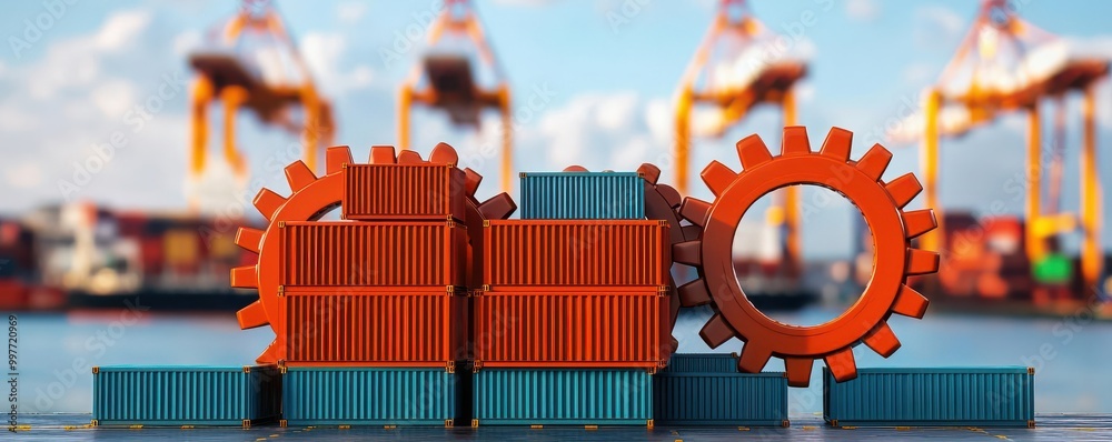 Giant gears of the global economy grinding to a halt, symbolizing ...