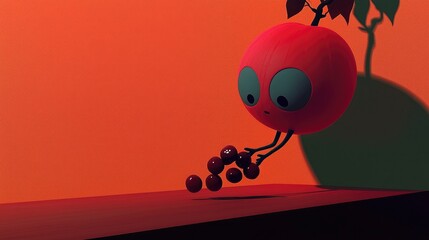 Poster - Adorable Cartoon Red Fruit Character Reaching for Berries