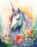 Watercolor Unicorn Creative Illustration Digital Art, A  Vibrant Watercolor Painting of a Unicorn