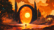 © Thiago - A fiery portal opens in a surreal fantasy setting, evoking a sense of epic adventure and cosmic power. Mythical Portal. Illustration