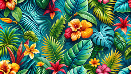 Tropical exotic plant pattern with vibrant colors for summer background and beach wallpaper, tropical, exotic, plant