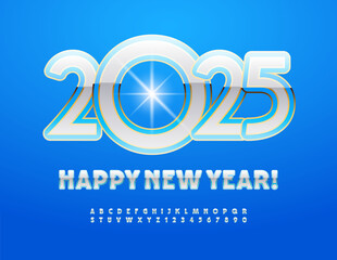 Poster - Vector cute Greeting Card Happy New Year 2025! Elite style Font. Artistic Alphabet Letters and Numbers set. 