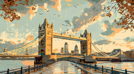 contemporary style minimalist artwork collage illustration of london bridge uk
