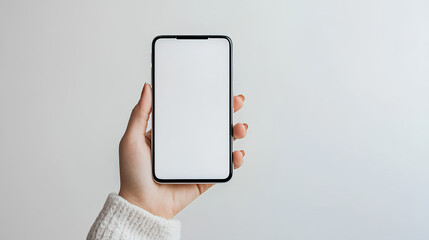 Poster - woman hand holding a white screen smart phone on white background