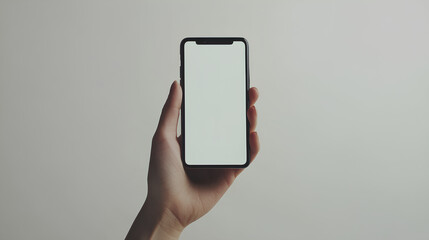 Poster - woman hand holding a white screen smart phone on white background