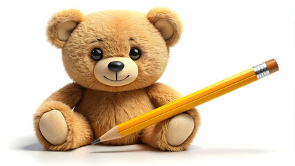 Teddy bear pencil featuring a young bear with a playful expression, teddy bear, pencil,cute, fluffy, young, playful