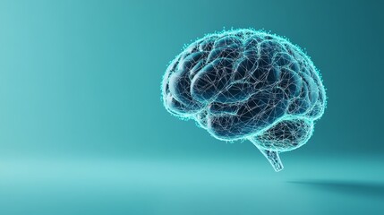 Poster - A 3D rendering of a human brain constructed from interconnected lines and dots, representing the intricate network of thought and consciousness.