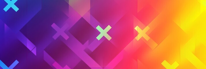 Poster - A dynamic and colorful abstract background with a gradient transition from purple to yellow. The background features a bold cross pattern, symbolizing intersection, progress, direction, and innovation