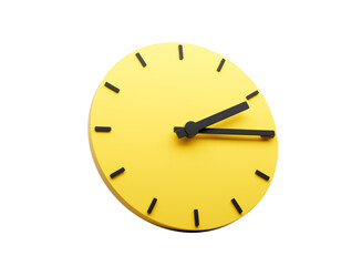 3d Yellow Round Wall Clock 2:15 Two Fifteen Quarter Past Two On white Background 3d illustration
