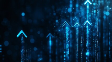 Poster - Abstract background with glowing blue arrows pointing upwards, symbolizing growth, success, technology, future and progress.