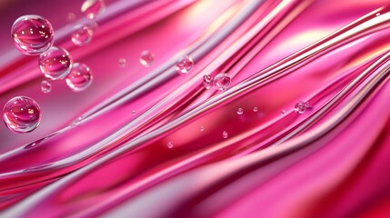 Poster - Abstract pink and silver swirl with bubbles, representing fluidity, motion, and the delicate balance of nature.