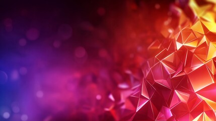 Poster - Abstract triangle background with 3D polygonal shapes, featuring a blend of red, orange, and purple hues, symbolizing energy, innovation, creativity, dynamism, and technology.