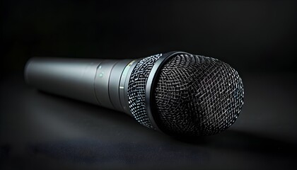 Professional microphone showcasing the essence of communication and broadcasting against a sleek black background