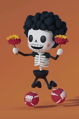 Poster - Cartoon Skeleton Character with Flowers and Balls