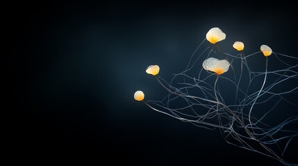 Poster - Delicate Threads of Mycelium Weave an Intricate Network, symbolizing growth, connection, nature, biology, and the delicate balance of life.