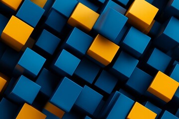 Poster - Dynamic Blue and Yellow Cube Pattern - Abstract geometric background with alternating blue and yellow cubes, representing concepts of structure, design, order, contrast, and visual interest.