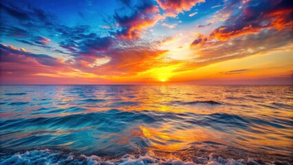 Pop art style of a vibrant sea at sunset, pop art, style, sea, sunset, vibrant, colorful,retro, waves, ocean, beach, clouds