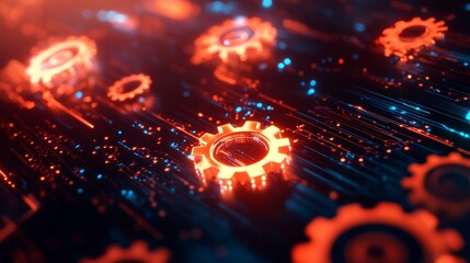 Poster - glowing gears futuristic background representing technology, innovation, progress, connectivity, and
