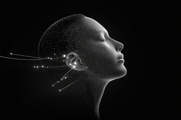 Poster - glowing abstract human head profile, a digital art piece symbolizing artificial intelligence, techno