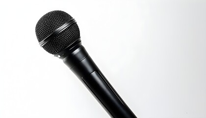 Elegant black and silver microphone positioned on a crisp white background, showcasing a minimalist and modern design.