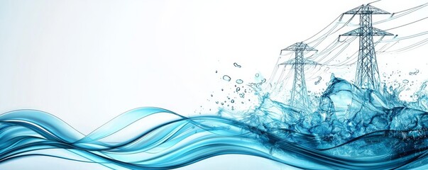 Dynamic water splash with power lines, isolated on a clean background.