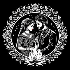 Indian wedding clip art of man and woman getting married. INDIAN BRIDE AND GROOM Indian wedding symbol