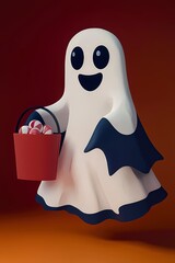 Poster - Friendly Ghost Holding a Bucket of Candy