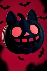 Poster - Black Cat Pumpkin Halloween Illustration