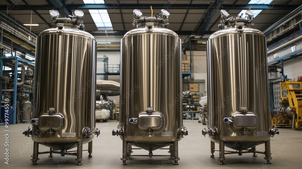 Bioreactor Image Three large stainless steel bioreactors in an industrial setting ...