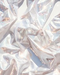 Aufkleber - Shimmering Holographic Silver Fabric Patterns on Soft White Background - Crisp and Bright Pastel Colors