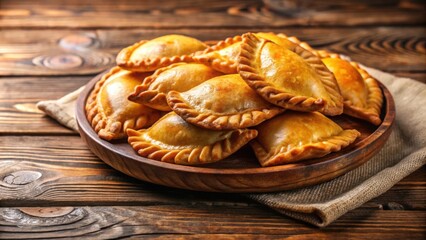 Wall Mural - Plate of golden-brown empanadas served on a background, delicious, pastry, Latin American cuisine, savory, appetizer, snack