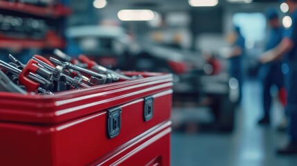 Auto Shop Scene Featuring Red Tool Chest with Tools