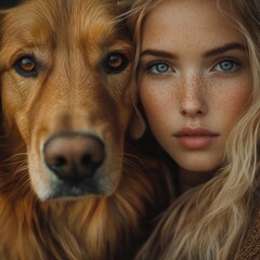 Poster - Woman and Dog Close-up.