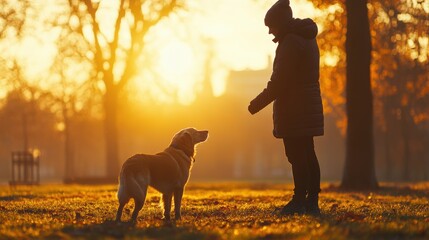 Wall Mural - Dog and Owner Sunset.