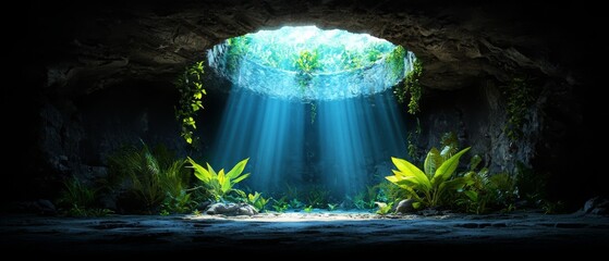 Wall Mural - Ethereal Light in Lush Cave Environment