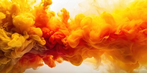 Poster - Yellow and orange ink/smoke mixing , vibrant, abstract, colors, blend, fluid, texture, swirl, dynamic, movement, creativity, art