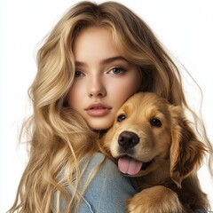 Canvas Print - Girl with Golden Retriever.