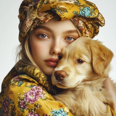 Canvas Print - Girl and Puppy.