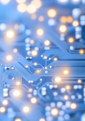 Fototapete - Glowing Circuit Board Macro Shot - Futuristic Technology Close-up