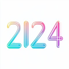 Sticker - illustration showcases year 2024 in a simple line design, featuring pastel colors that evoke a sense of optimism for future