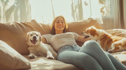 Poster - Happy Woman with Dogs.