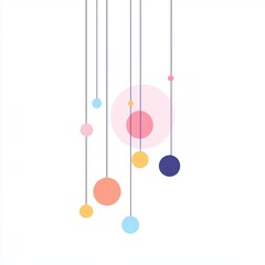 Poster - Colorful pastel balls are suspended and gently dropping in a minimalist composition against a clean white background, showcasing a tranquil aesthetic