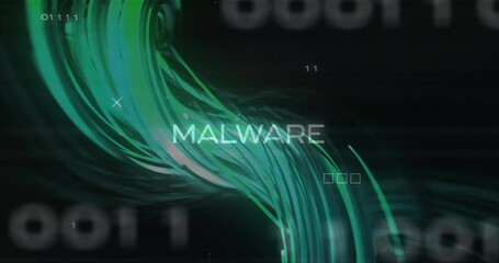 Canvas Print - Animation of malware text with data processing and computer circuit board on black background