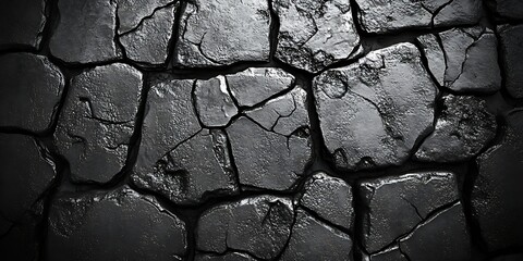 Canvas Print - Cracked black surface resembling dry earth or asphalt.